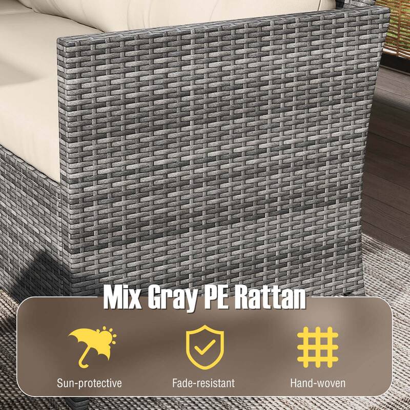 Gymax Set of 7 Dining Furniture Set PE Rattan Sectional Sofa Set Patio