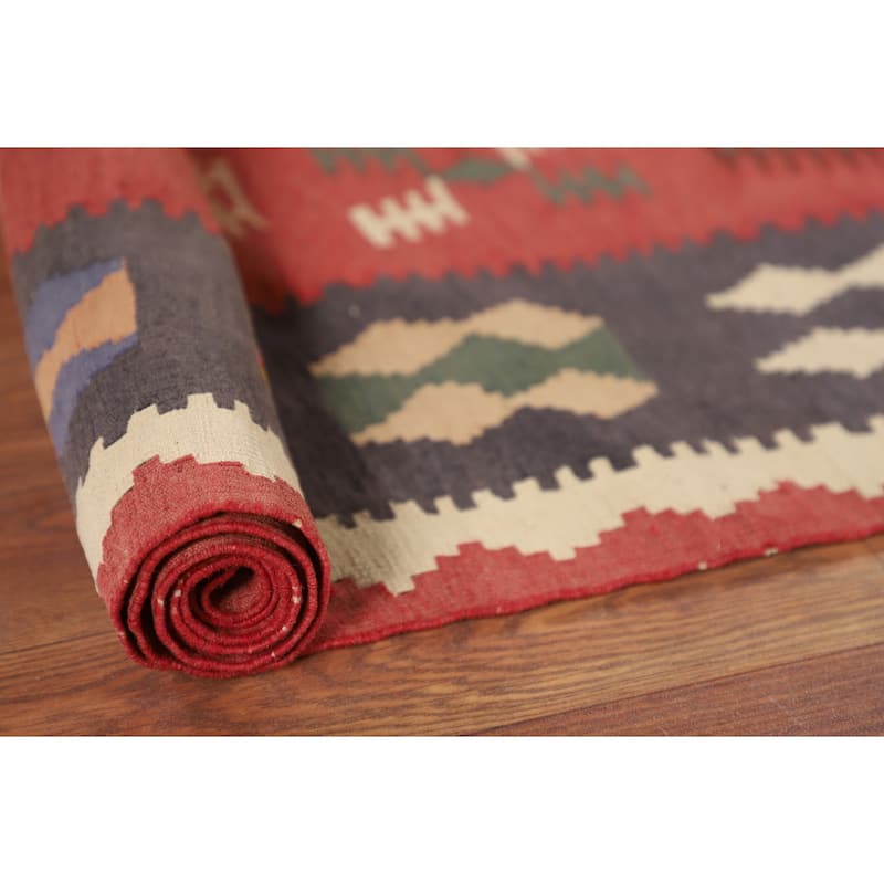 Kilim Qashqai Persian Vintage Rug Flatweave Hallway Wool Carpet - 4'11"x 9'7"