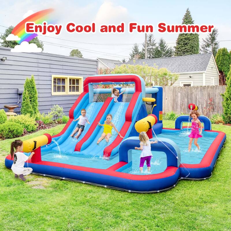 Costway Inflatable Water Slide Park Kids Bounce House Splash Pool with - See Details