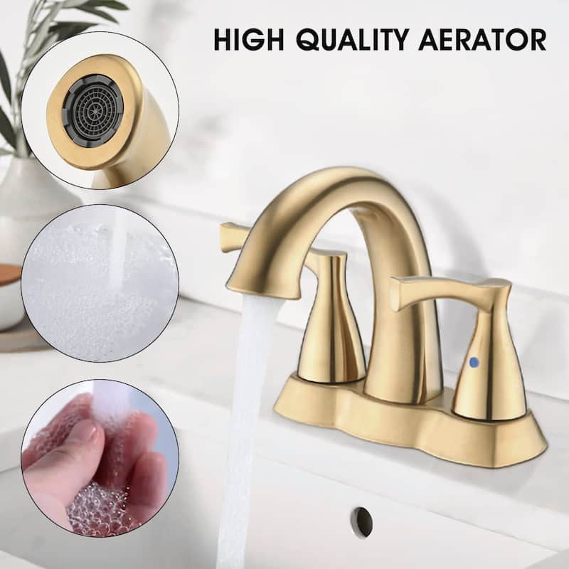 Modern 2 Handle Curved Bathroom Sink Faucet with Pop Up Drain and Aerator, Corrosion and Rust Resistant