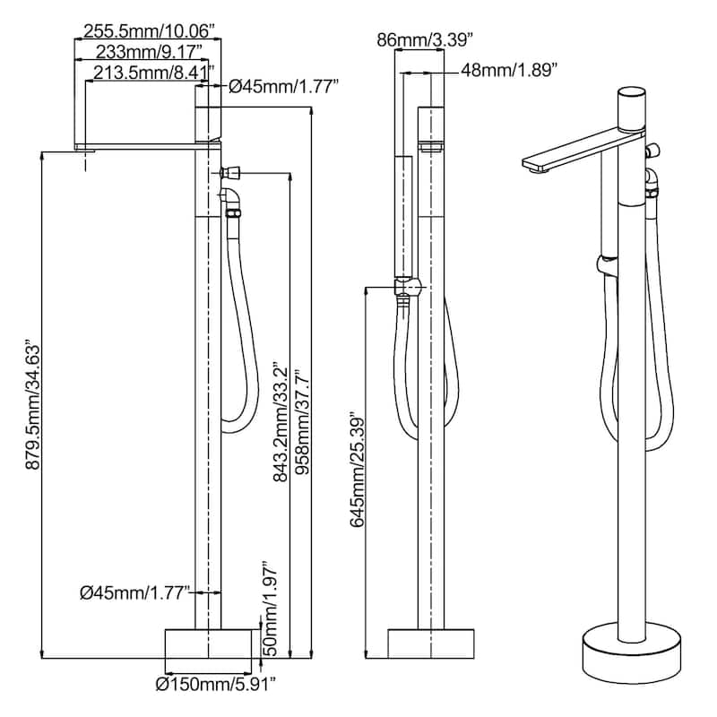 Rbrohant Freestanding Bathtub Faucet with Hand Shower Floor Mount Tub Filler