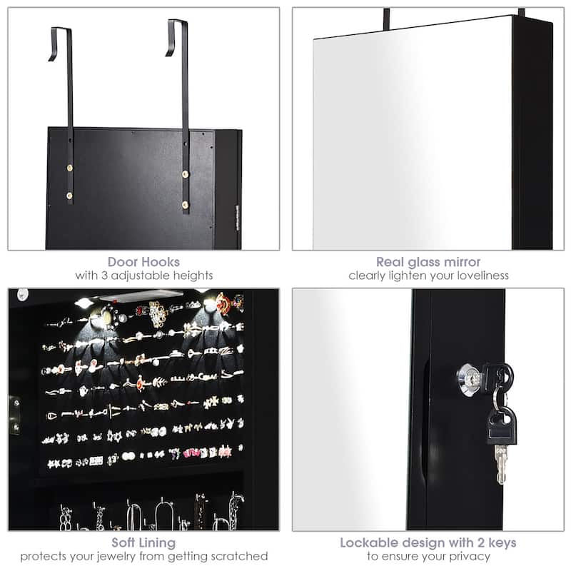 Costway Mirrored Wall & Door Mounted Jewelry Cabinet Storage Organizer - See Details