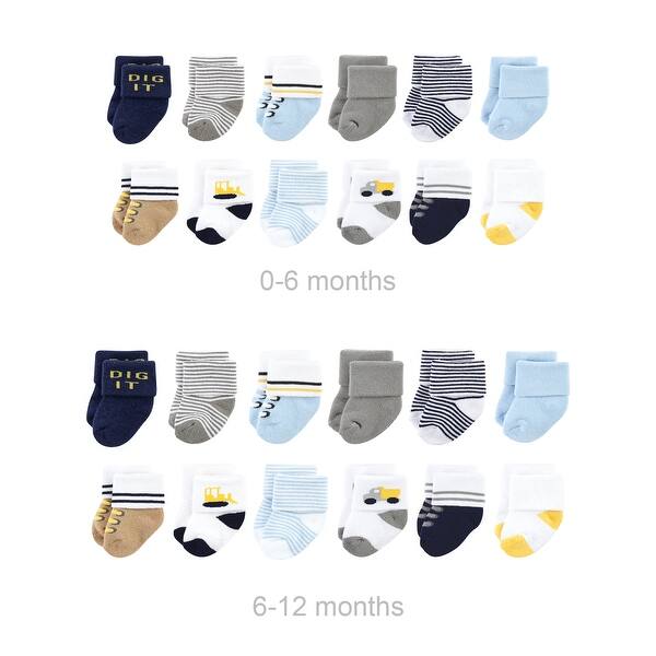 slide 1 of 1, Luvable Friends Infant Boy Grow with Me Cotton Terry Socks, Bulldozer, 0-6 and 6-12 Months - Bulldozer 24-Pack 0-6 and 6-12 Months - Bulldozer 24-Pack