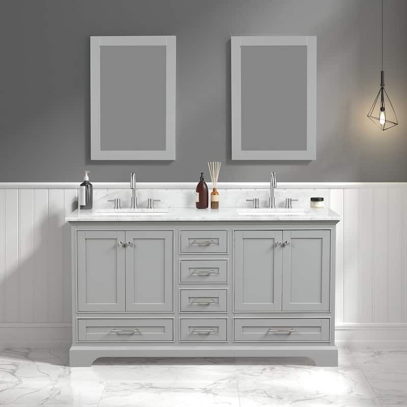 Blossom Copenhagen 60" Double Vanity with Marble Top, Sinks & Mirror - MetalGrey