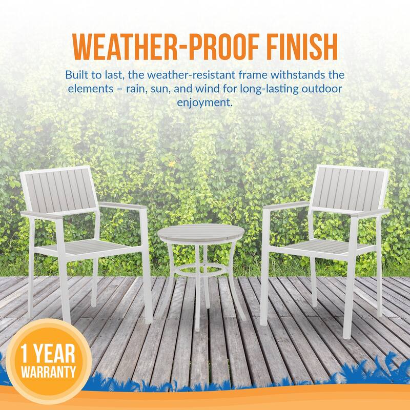 Island Retreat Ez-Care Tek-Wood 3-Piece Steel Patio Set - White and Slate Grey
