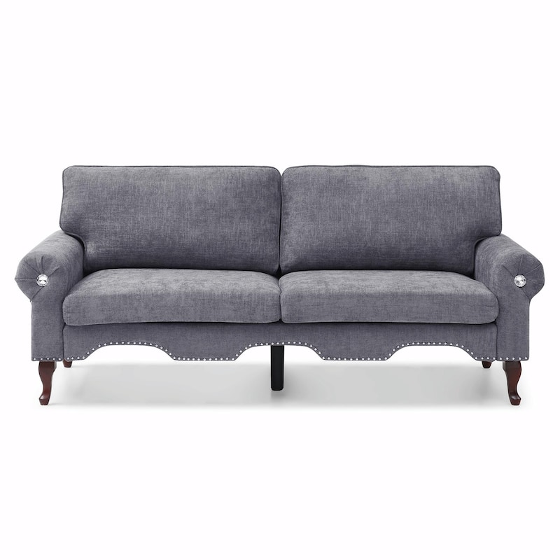 Linen Loveseat - Tufted Chesterfield Sofa - Grey - 80"