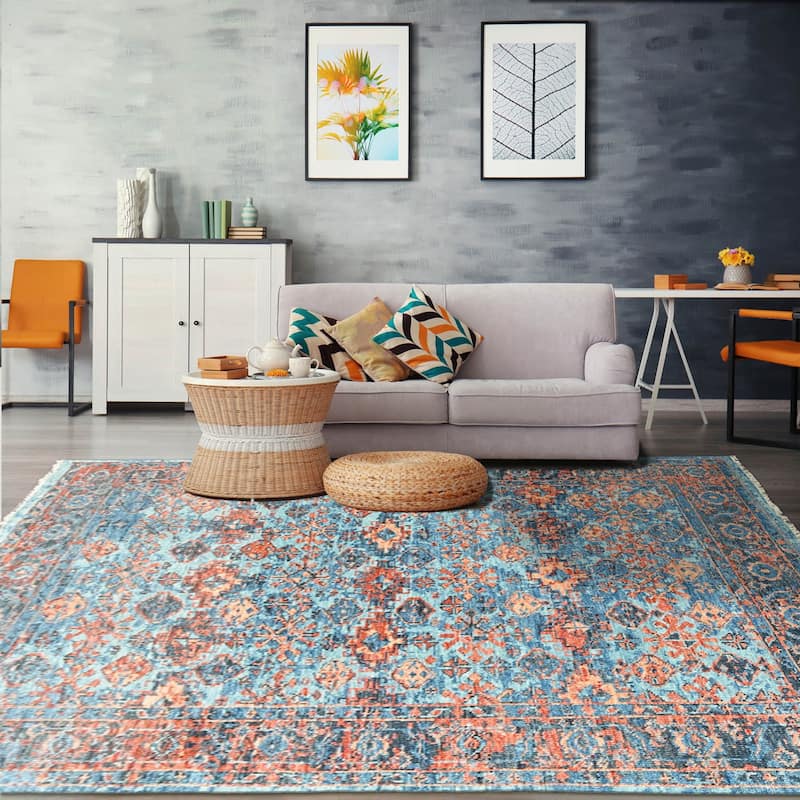 Hand Knotted Turkish Oushak Blue Arts & Crafts Wool Oriental Area Rug