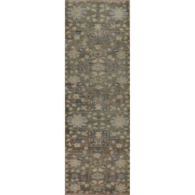 Hand Knotted Oriental 100% Wool Carpet Transitional All-Over Greys & Charcoal Oushak Runner Rug - 11' 8'' X 3' 0''