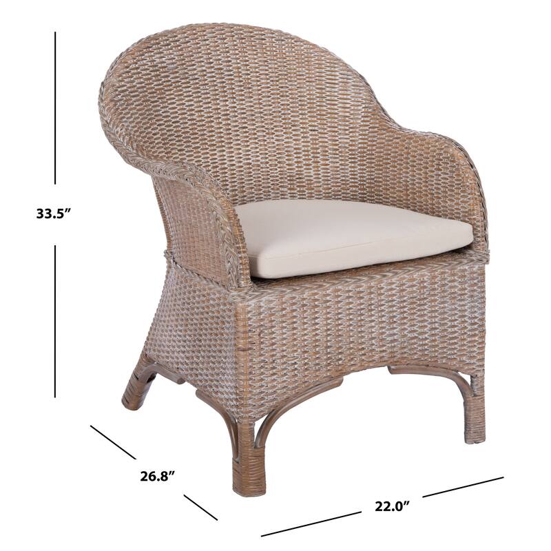 SAFAVIEH Aglaja Rattan Accent Chair with Cushion - 22" W x 26.8" L x 33.5" H - 22Wx27Dx33H
