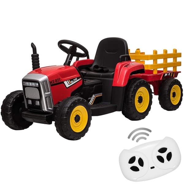 slide 2 of 40, Kids Battery Powered Electric Tractor with Parent Remote Control & Trailer Red
