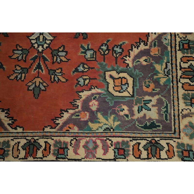 Hand Knotted Oriental 100% Wool Carpet Traditional Floral Oranges & Rust Tabriz Area Rug - 4' 6'' X 3' 3''