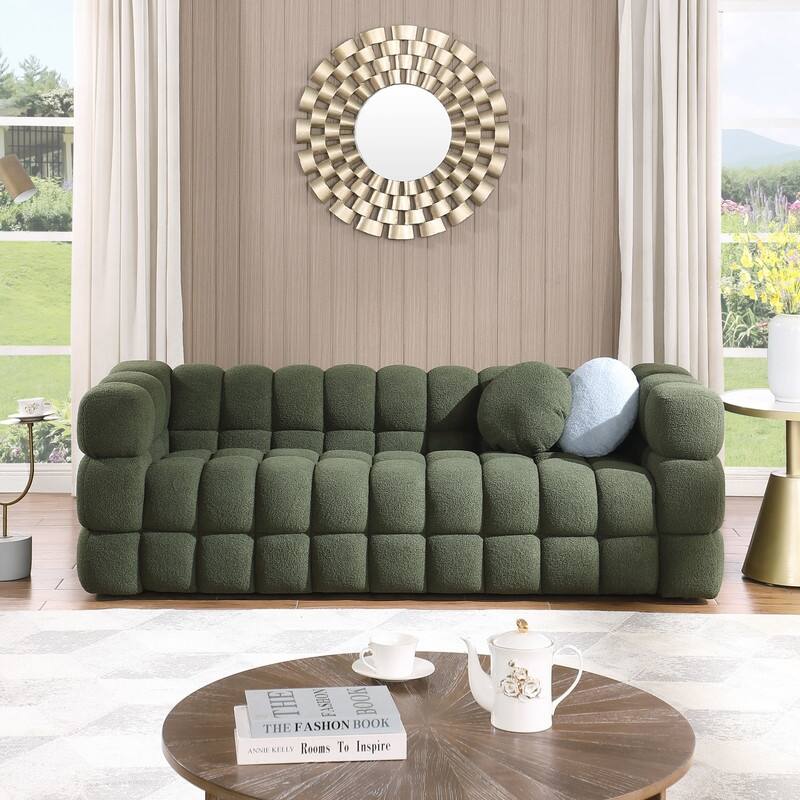 35.83" Deepth Marshmallow Boucle Sofa for Living Room - 3 Seat - Olive Green
