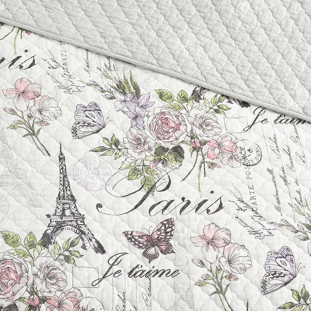 Cedar Court Paris Floral Pink Cotton 3 PC Reversible Quilt Bedding Set