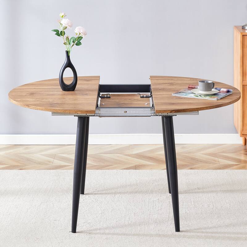 Smart Retractable Walnut MDF Table with Black Metal Legs – Sleek Modern Design for Contemporary Homes