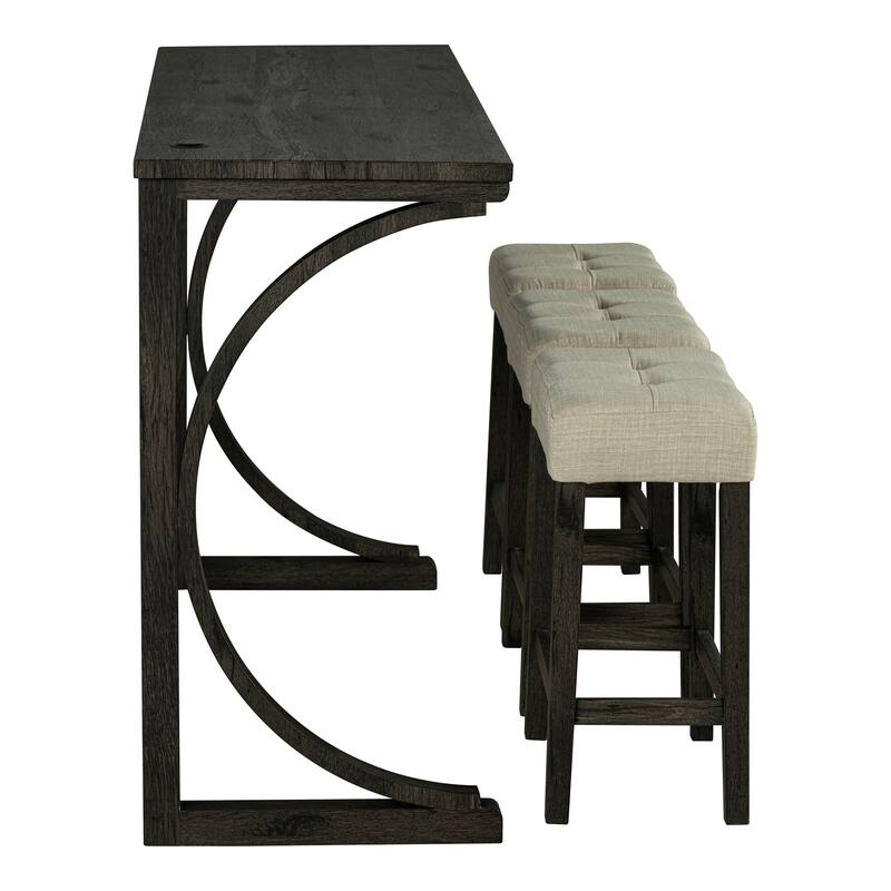 Furniture of America Setas 4-Piece Brown Wood Counter Height Dining Table Set with USB Ports and Tufted Seat