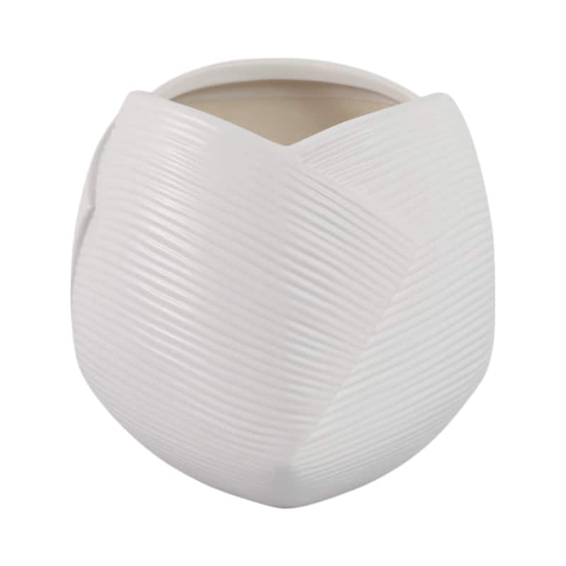 Stoneware Planter Pot Modern Texture Design Home Garden Use - 7" White - 8" x 8" x 7" - White - 8" x 8" x 7"