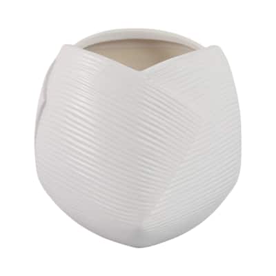 Stoneware Planter Pot Modern Texture Design Home Garden Use - 7" White - 8" x 8" x 7"