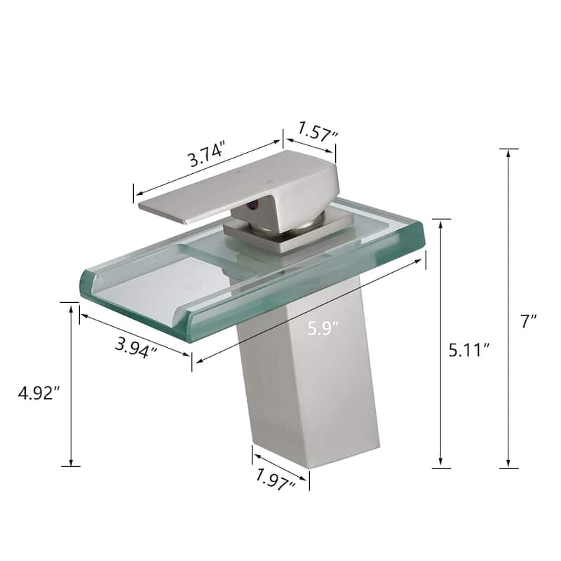 Bathroom Sink Faucet LED Light Changing Waterfall Glass Spout Mixer Single Handle One Hole Deck Mounted Bathroom Faucet