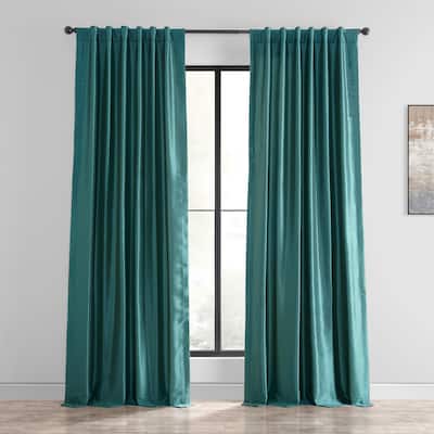 Exclusive Fabrics Peacock Blue Faux Textured Dupioni Silk Curtain Panel (1 Panel)
