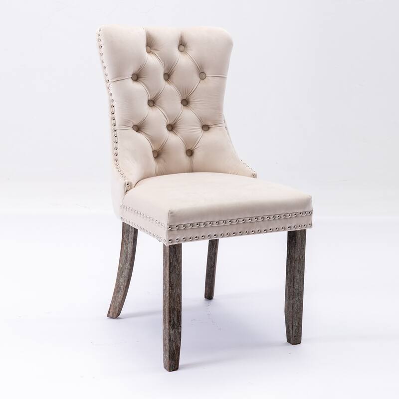 Tufted Solid Wood Velvet Dining Chair,2-Pcs Set