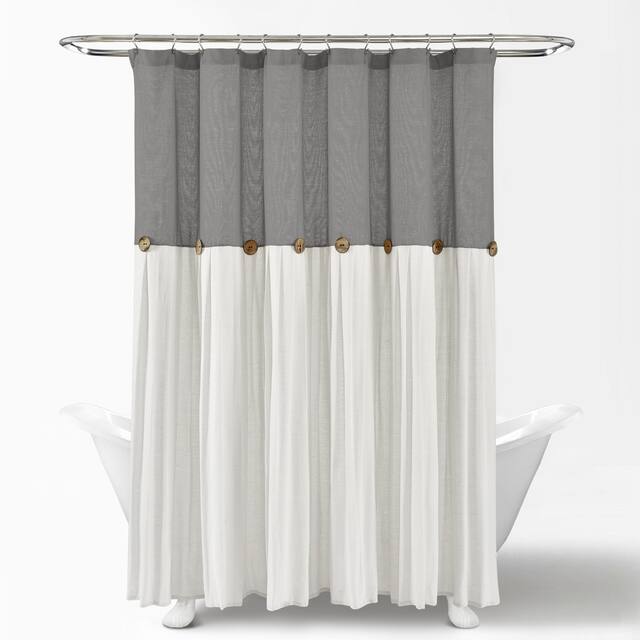 Lush Decor Two-tone Linen Button Shower Curtain