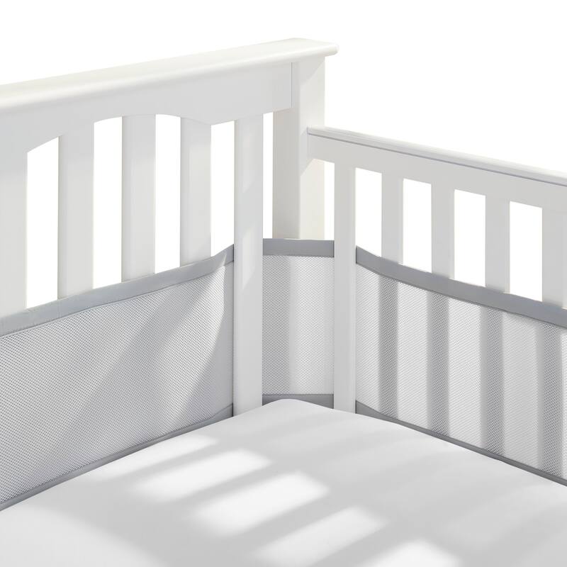 BreathableBaby Breathable Mesh Liner for Full-Size Cribs, Classic 3mm Mesh (Size 4FS Covers 3 or 4 Sides) - Gray.