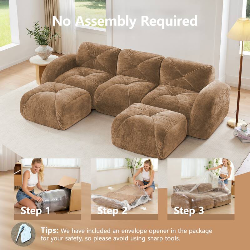U-shaped Boneless Sofa, Tufted Design, 32D High Density Sponge, Bottom Anti-Slip Design, No Assembly Required Bottom