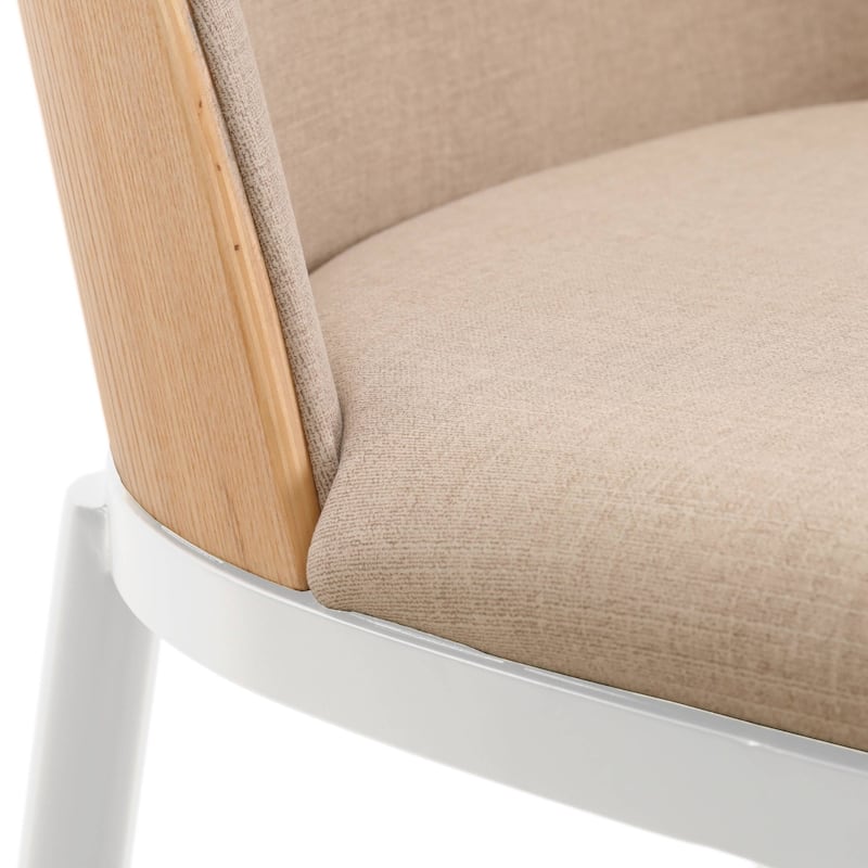 LeisureMod Tule Dining Chair with Upholstered Seat and White Steel Frame, Set of 2
