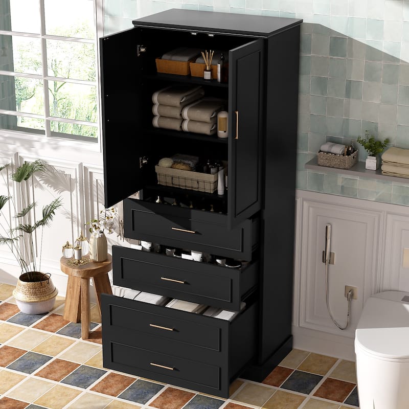72.2"Tall Freestanding Bathroom Cabinet With 3 Drawers (Partitioned, Standard, Deep), Adjustable Shelf,Soft-Close Doors