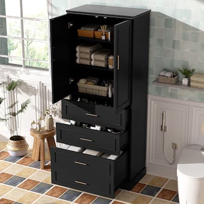 Bathroom Storage Cabinet with Drawers and Adjustable Shelf, Clothes Cabinet Floor Cabinet with Anti-Tip Kit