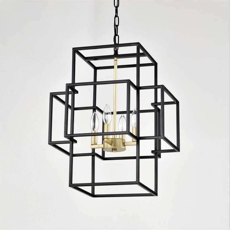 4-Light Metal Lantern Tiered Pendant Hanging Light Fixtures,No Bulbs