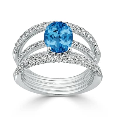 Auriya 2 1/3ct Oval Blue Topaz and Diamond Ring 9/10ctw 18K Gold