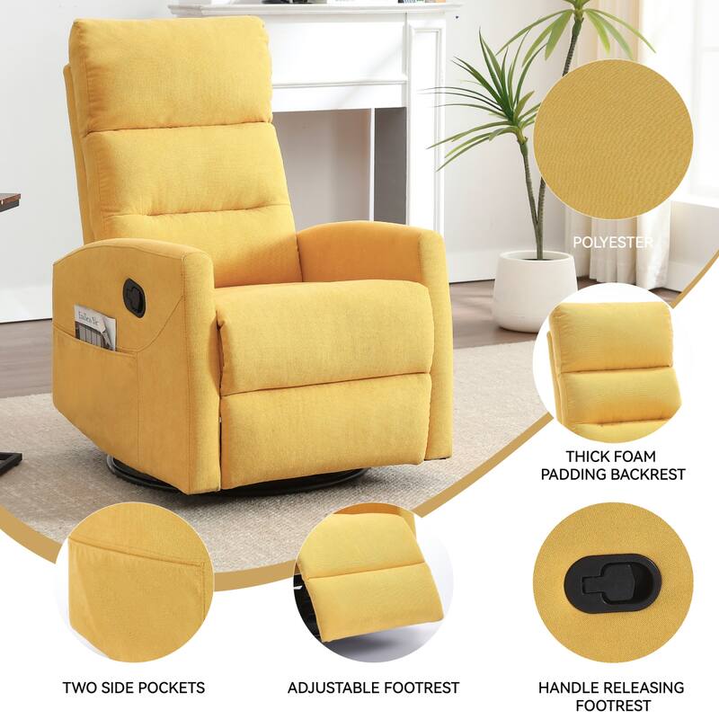 Roomfitters Swivel Rocker Recliner Chair Manual 360 Degree Glider Lounge Sofa Padded Fabric Armchair for Living Room