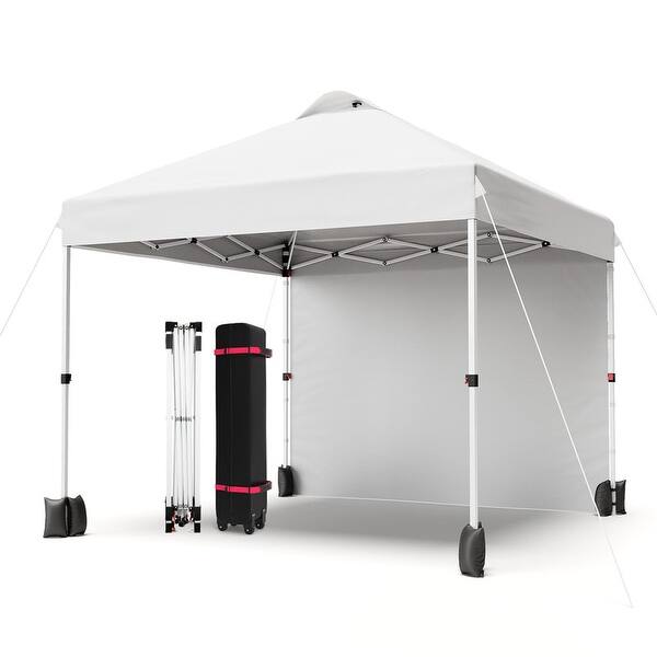 slide 2 of 7, 10x10 Pop Up Canopy Tent with 1 Removable Sidewall, with Wheeled Bag and 4 Weight Bags for Patio, Party, Events, Camping-White