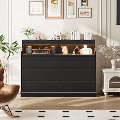 6-Drawer Dresser w/ LED Lights & Charging Station, Wide Storage Cabinet