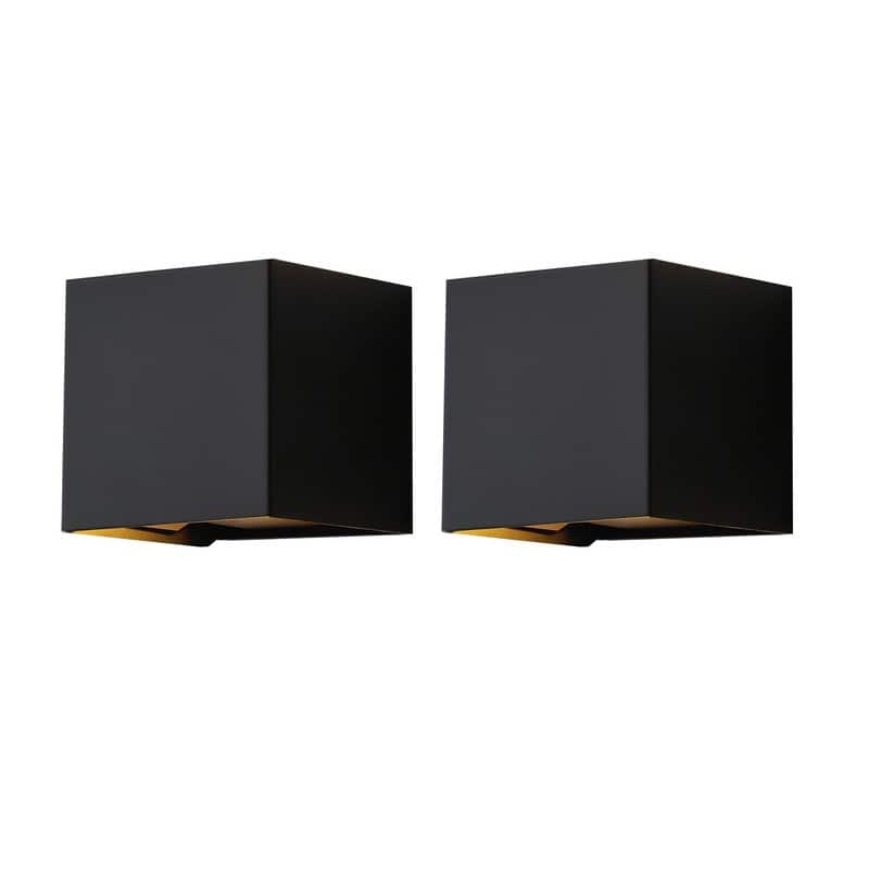 Modern Led Wall Sconces (2-pack), Black Square Up Down Lights, Ip65 Waterproof Aluminum Fixtures For Indoor/outdoor Use
