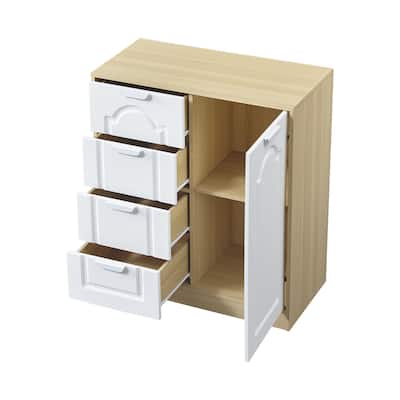 31.5"Large Storage Cabinet with Adjustable Shelf,Freestanding Storage Organizer Cabinet with 4 Removable Drawers,Floor Cabinet