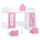 preview thumbnail 8 of 7, Pink Full-Over-Full Bunk Bed with Changeable Table and Drawer, Playhouse Design