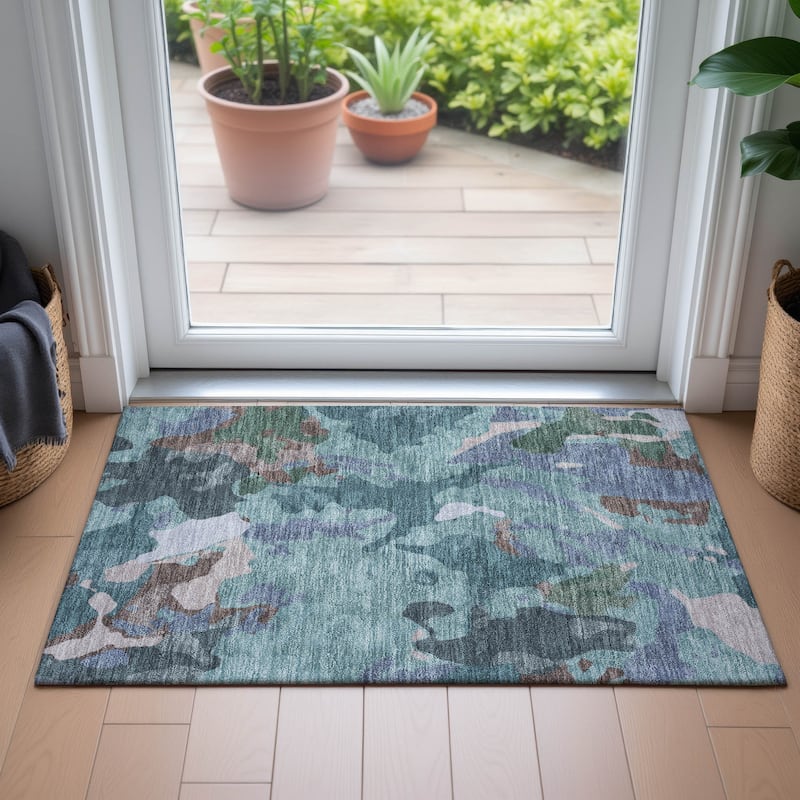 Machine Washable Indoor/Outdoor Modern Brushstrokes Chantille Rug
