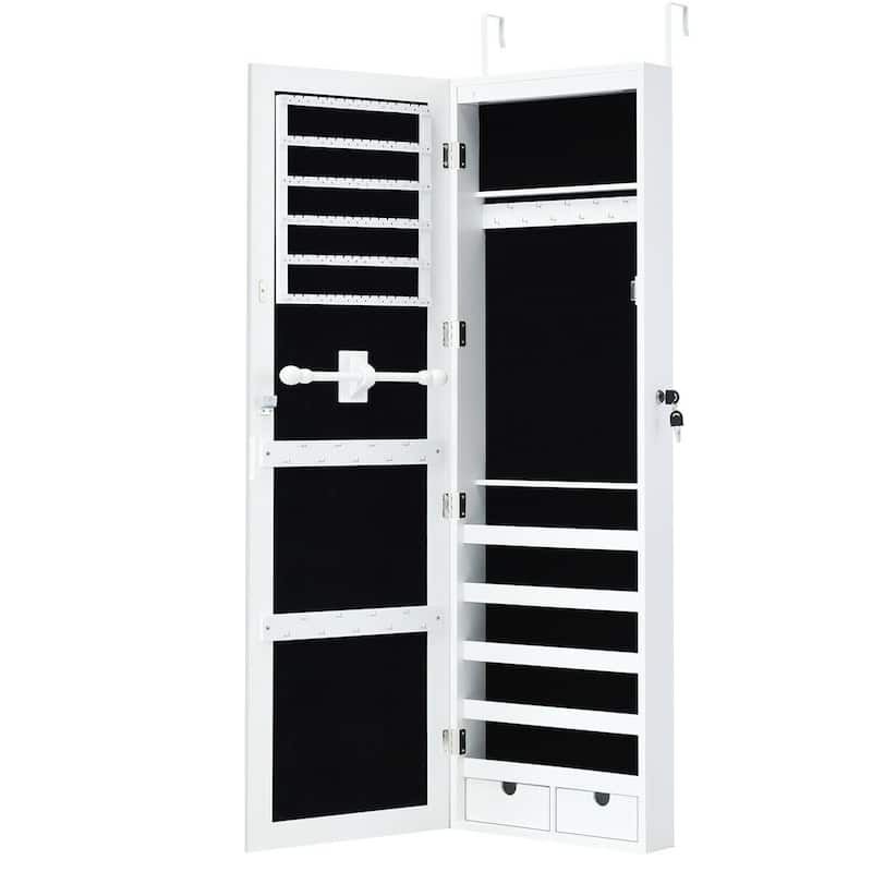 Costway Wall Mounted Mirrored Jewelry Cabinet Organizer w/LED Lights