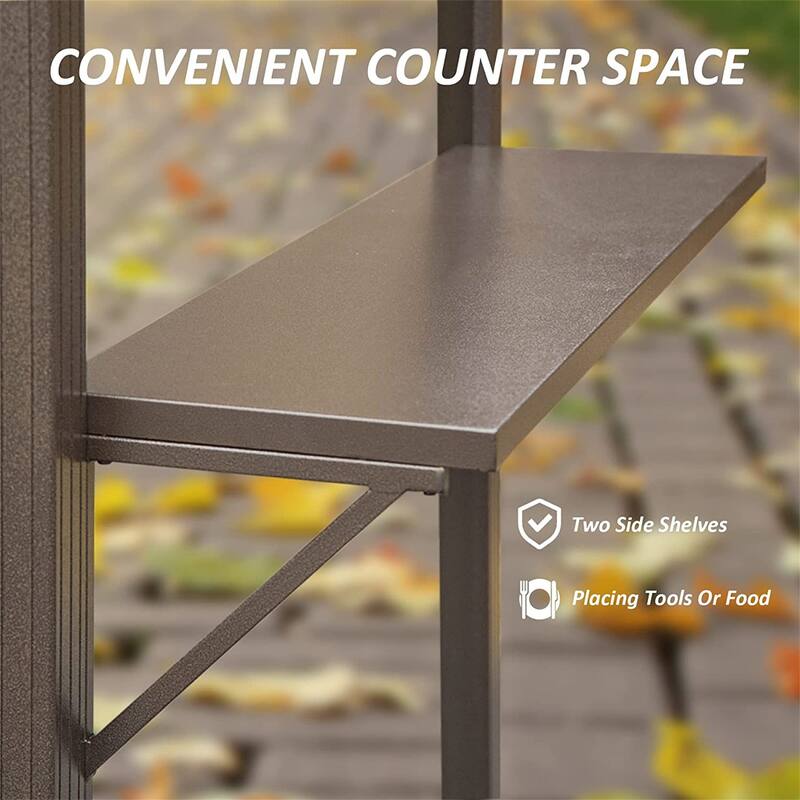 8' × 6' Aluminum Grill Gazebo with Metal Frame Shelves Serving Tables and Double Roof Hard top
