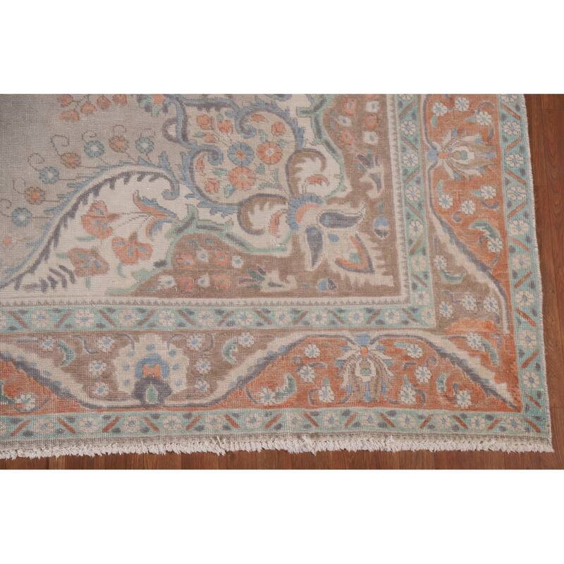 Hand Knotted Oriental 100% Wool Carpet Traditional Floral Beige & Ivories Tabriz Area Rug - 12' 11'' X 9' 9''