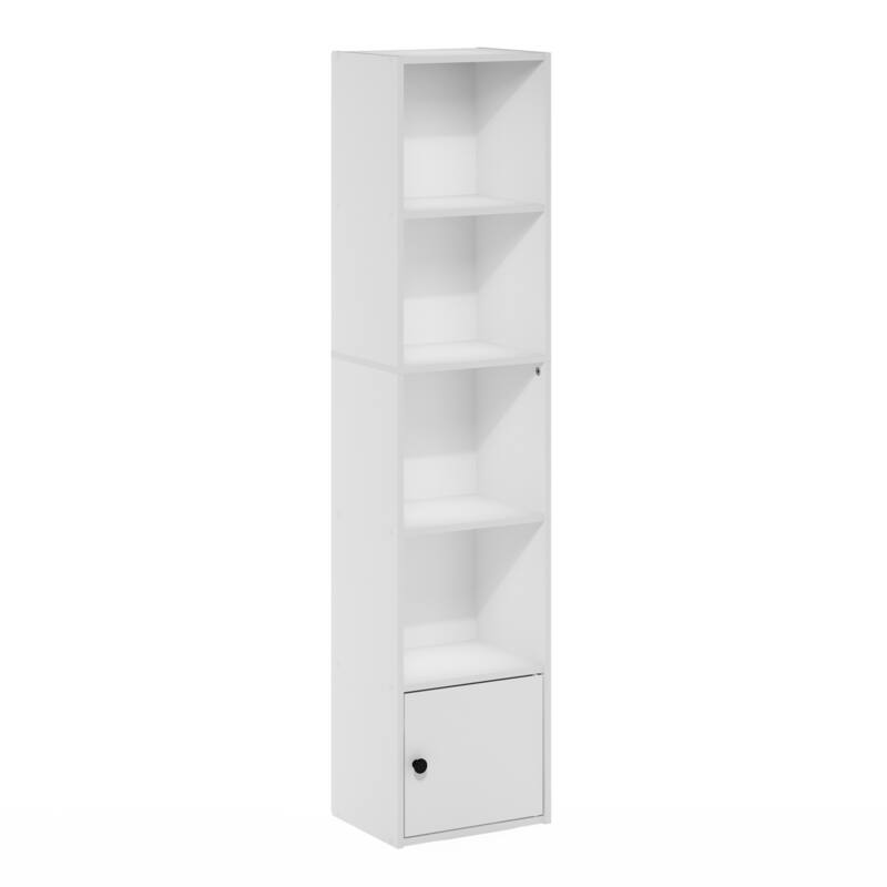 52.1 in. Tall White Wood 5-Shelf Bookcase with Storage Cabinet
