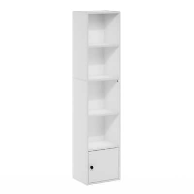 52.1 in. Tall White Wood 5-Shelf Bookcase with Storage Cabinet