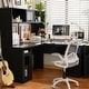 preview thumbnail 1 of 47, L Shaped Desk with File Cabinet and Hutch, Home Office Corner Computer Desk with Drawers and Charge Station Black
