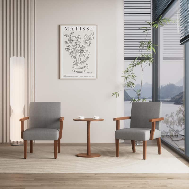 Light Gray 18.7" Arm Chairs with Round Wood Table (Set of 2)