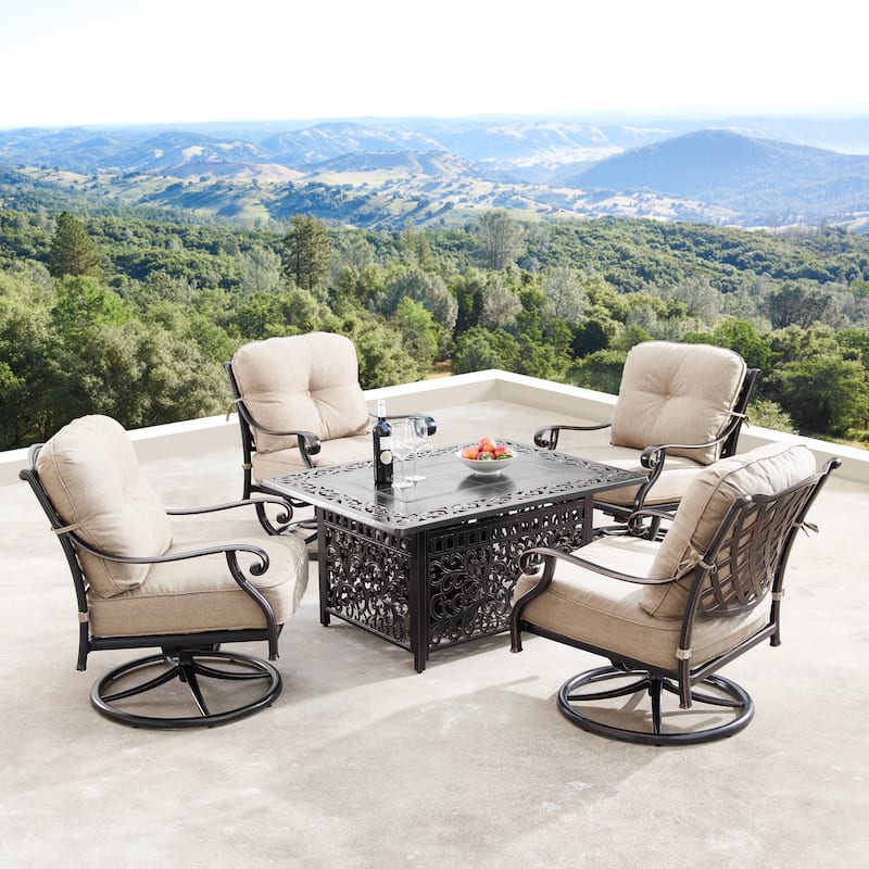 Aluminum 48-inch Fire Table Patio Set with Four Swivel Rockers