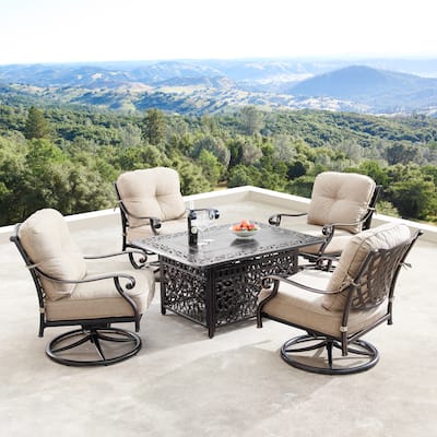 Aluminum 48-inch Fire Table Patio Set with Four Swivel Rockers