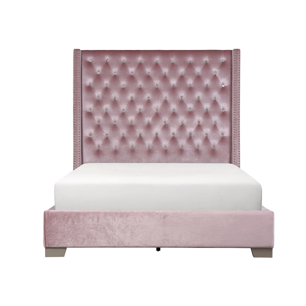Newell Pink Velvet Upholstered Tufted Panel Bed