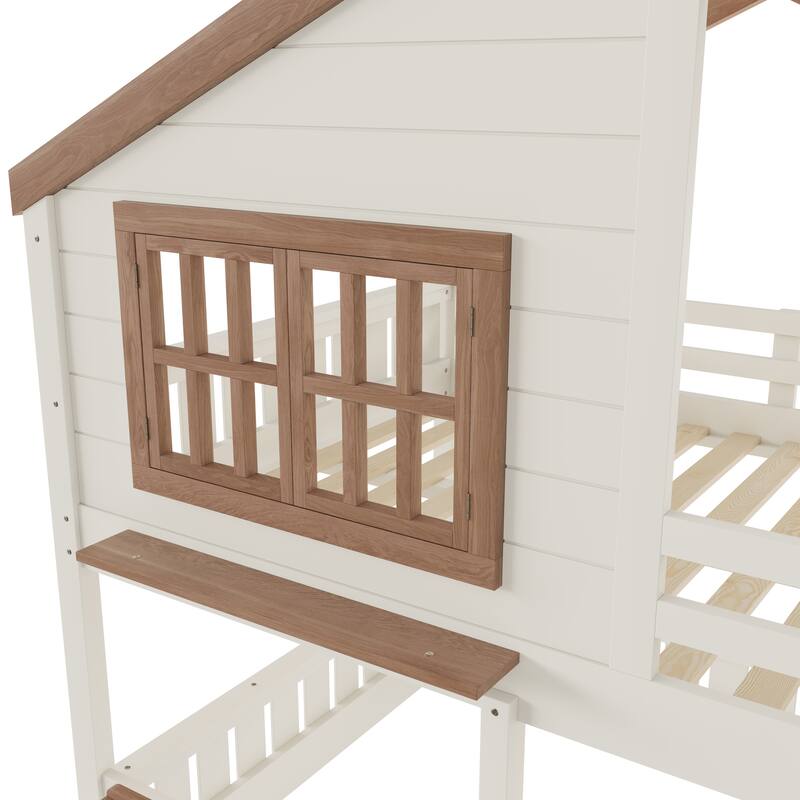 Full Size Bunk Bed/Loft Bed with Bookshelf, House Design, High-Quality Safety Fencing